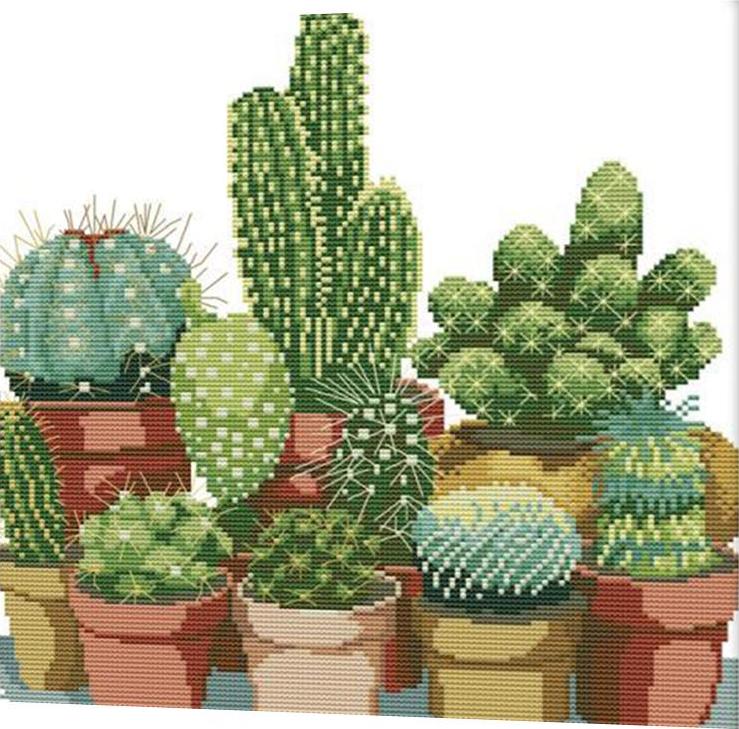 Cactuses DIY Stamped Cross Stitch Kit DIY Needlework Wedding Christmas Gifts