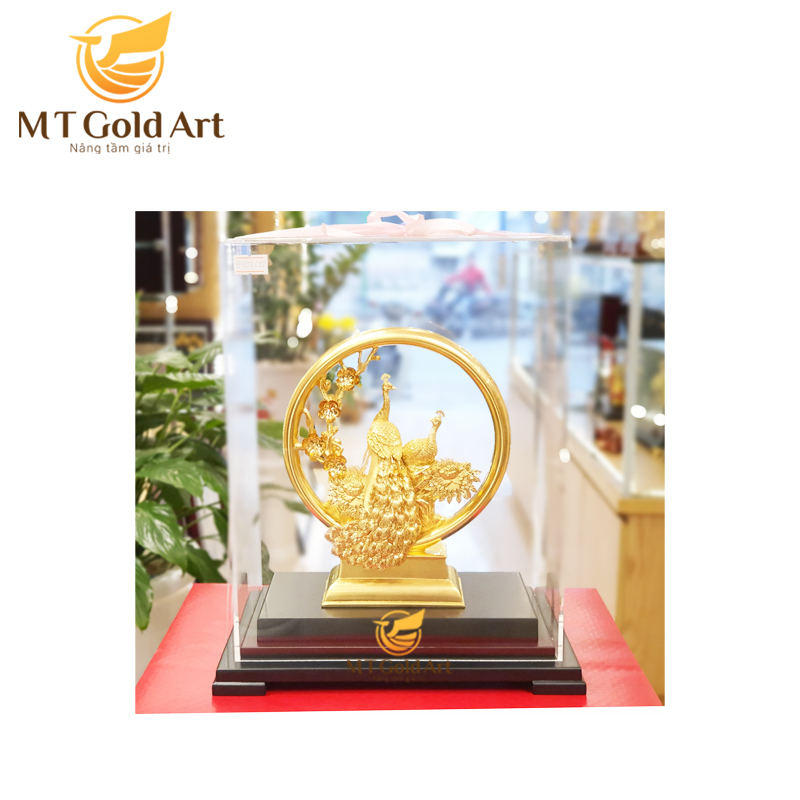 Tượng Đôi Chim Công Dát Vàng 24K (M01) MT Gold Art - Hàng chính hãng, trang trí nhà cửa, phòng làm việc, quà tặng sếp, đối tác, khách hàng, tân gia, khai trương 