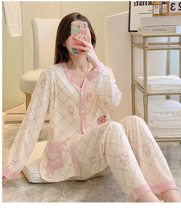 Bộ Đồ Bầu Và Sau Sinh Dài Tay Chất Liệu Cotton Có Khe Mở Cho Con Bú
