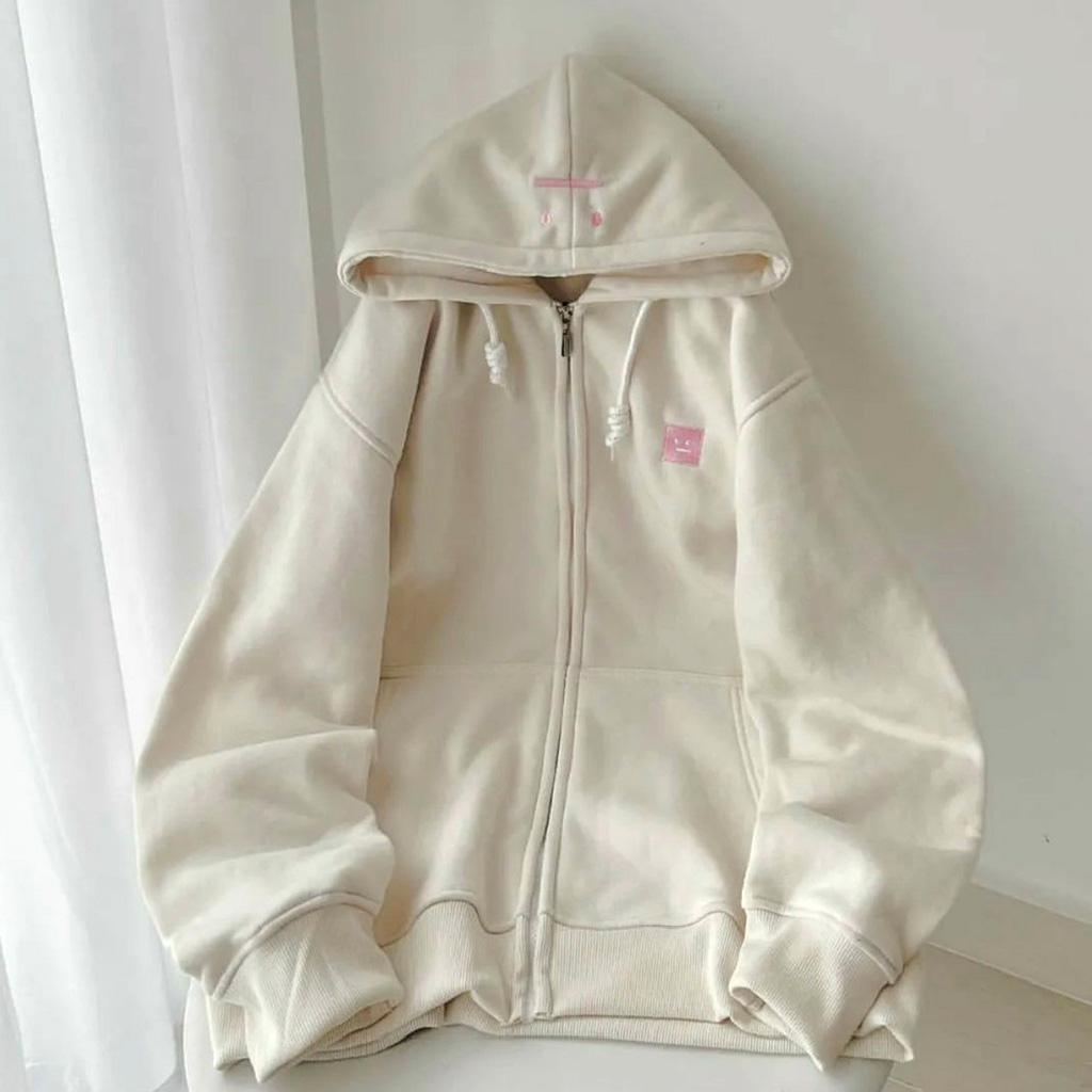 Áo Hoodie Zip Nỉ Ngoại thêu Sticker dễ thương - Áo Khoác Nỉ Unisex (HD210 - Ảnh Thật)