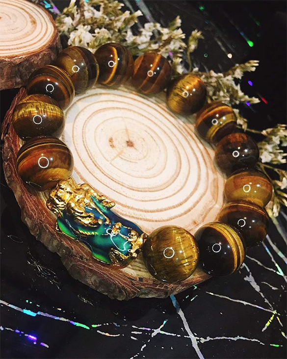 Vòng tay đá mắt hổ nâu mix tỳ hưu đổi màu theo nhiệt độ MS303 - 8 li