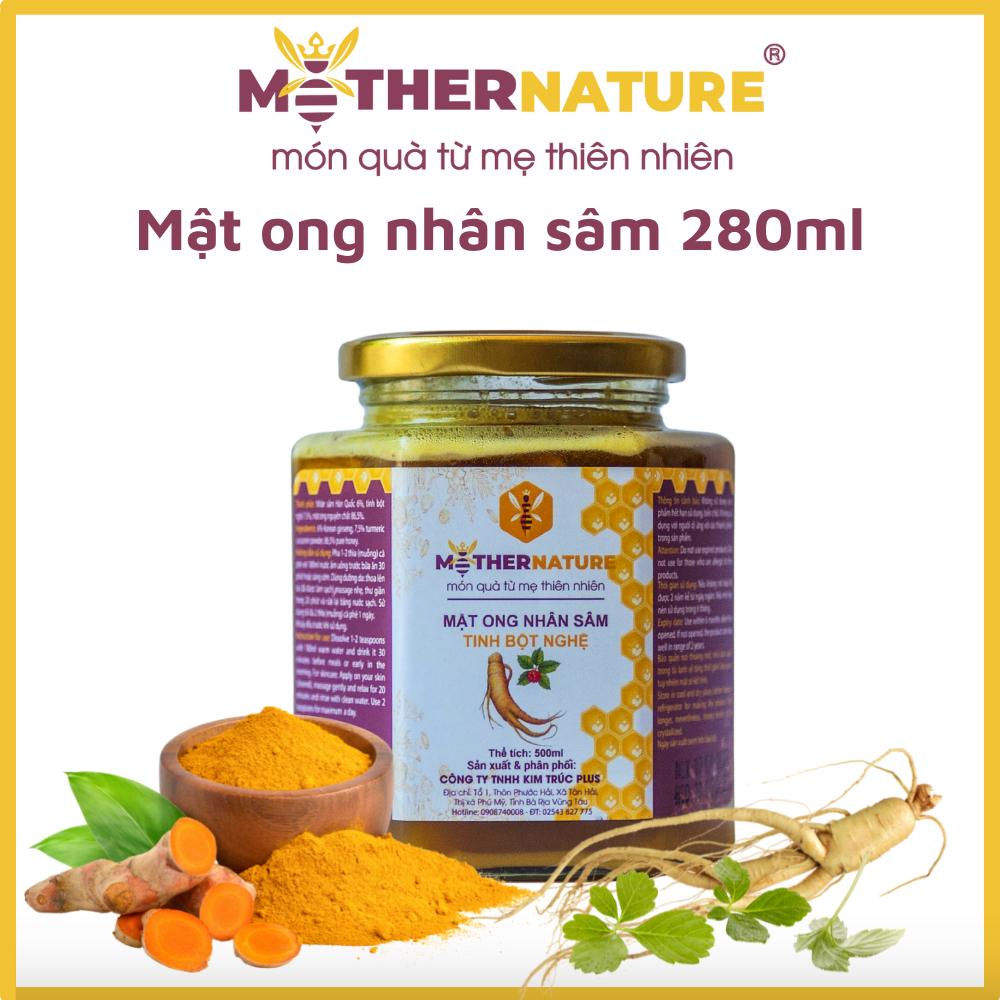 Mật Ong Nhân Sâm Tinh Bột Nghệ đỏ Mother Nature - Món quà từ mẹ thiên nhiên - 500ml