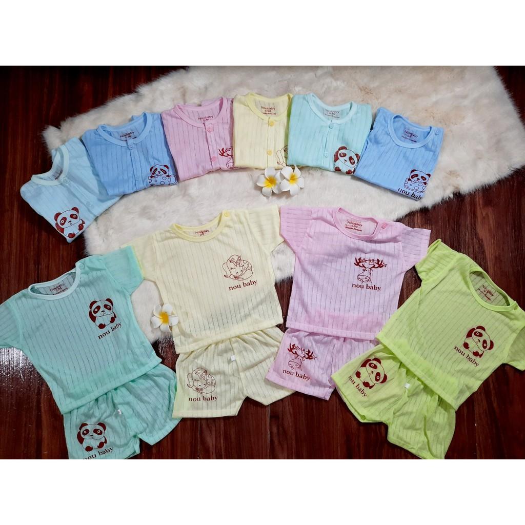 Bộ quần áo cộc tay cotton giấy MẪU TRƠN cho bé trai bé gái từ 0-15 tháng