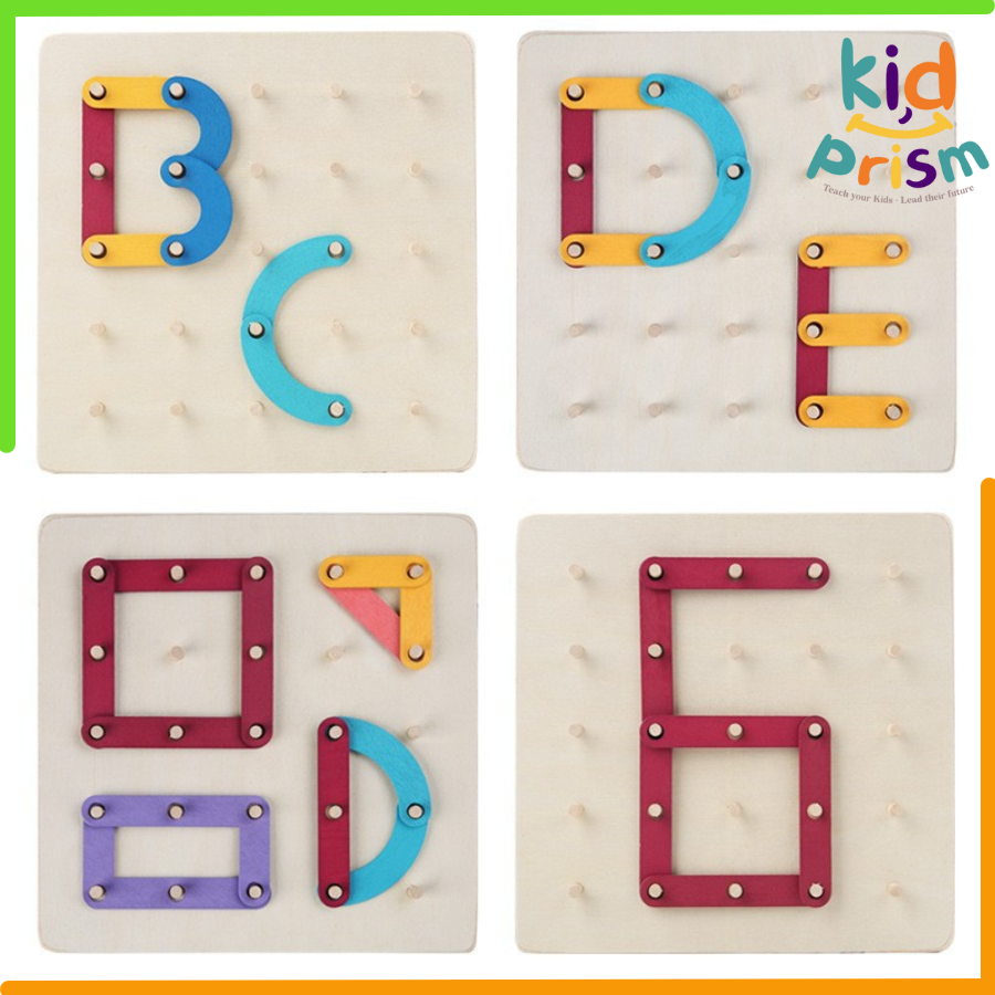 Bộ Đồ Chơi Xếp Chữ và Hình Học Montessori Nail Board Jigsaw Puzzle Gỗ An Toàn Cho Bé từ 2 tuổi trở lên - Giáo Cụ Montessori