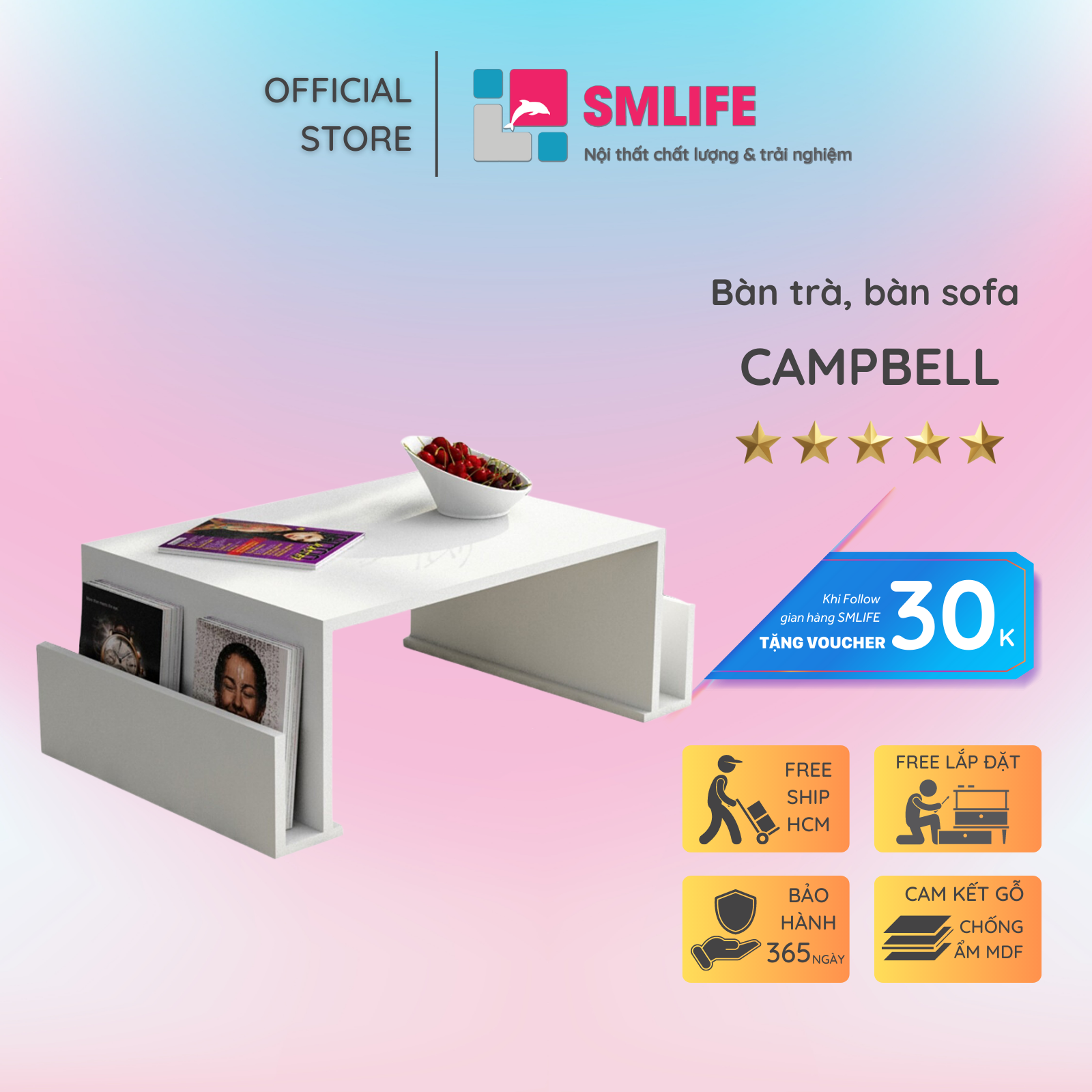Bàn trà gỗ hiện đại SMLIFE Campbell | Gỗ MDF dày 17mm chống ẩm | D110xR55xC40cm