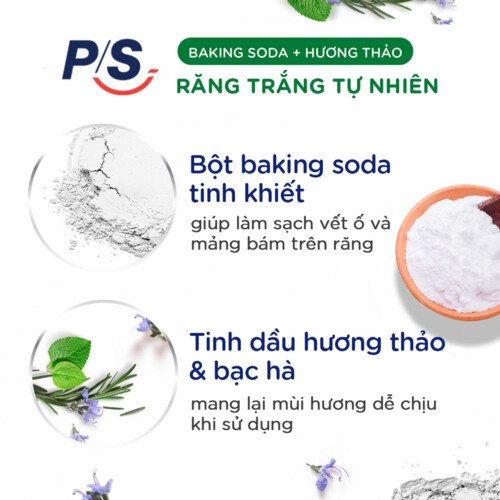 Bộ 3 Kem Đánh Răng P/S Trắng Răng Lành Tính - 100% Kiểm Chứng 230g/ hộp- Thiên Nhiên Baking Soda - Hương Thảo