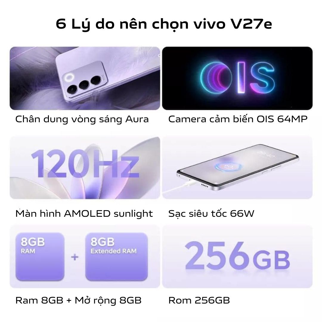 Điện Thoại vivo V27e (8GB-256GB) - MỚI RA MẮT - GIÁ DỰ KIẾN - Hàng chính hãng