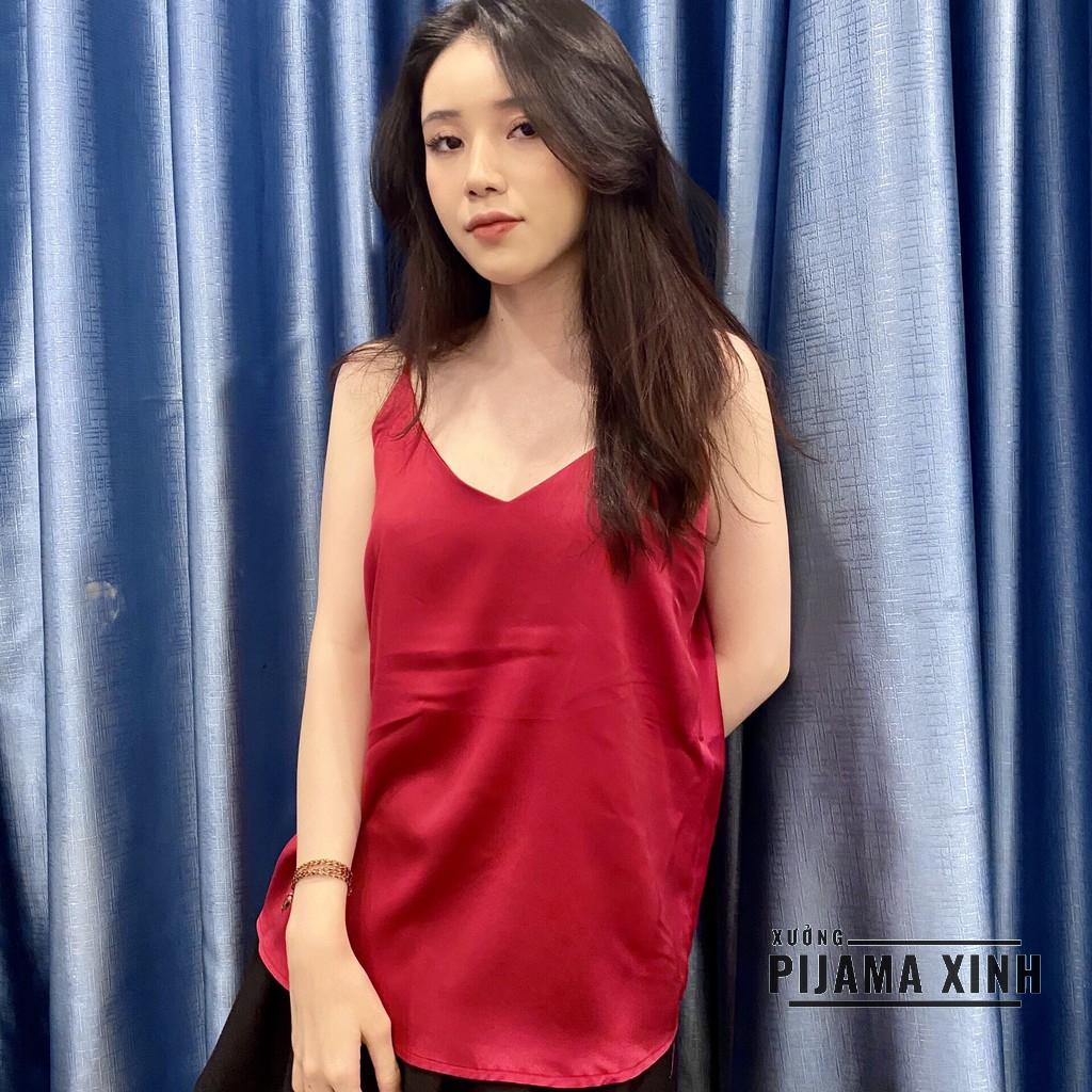 Áo lụa hai dây - màu đỏ chất Satin mềm thoáng mát