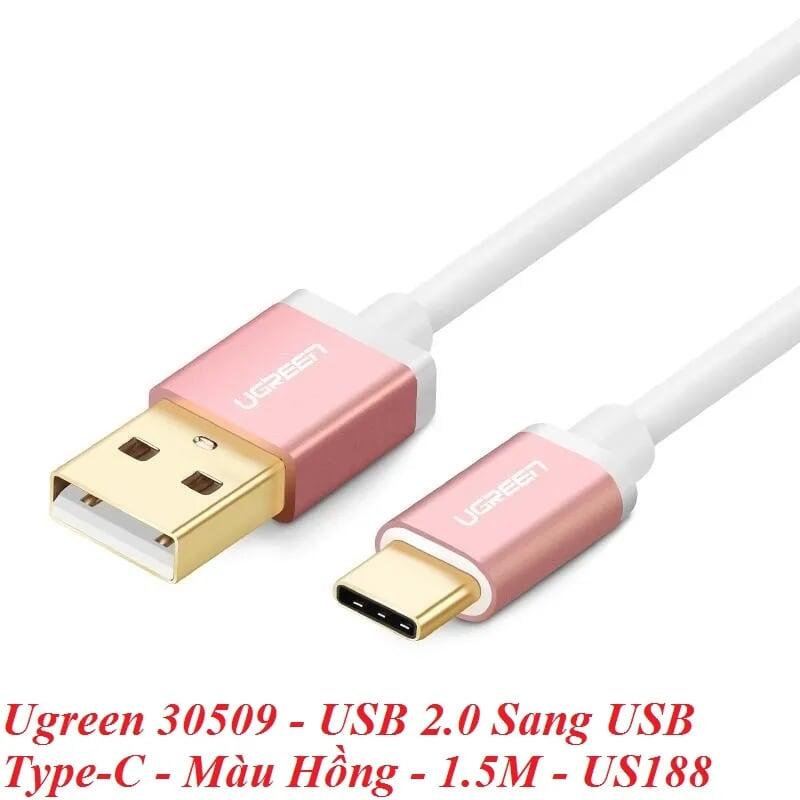 Ugreen UG30509US188TK 1.5M màu hồng Bộ chuyển đổi USB 2.0 sang USB-C - HÀNG CHÍNH HÃNG