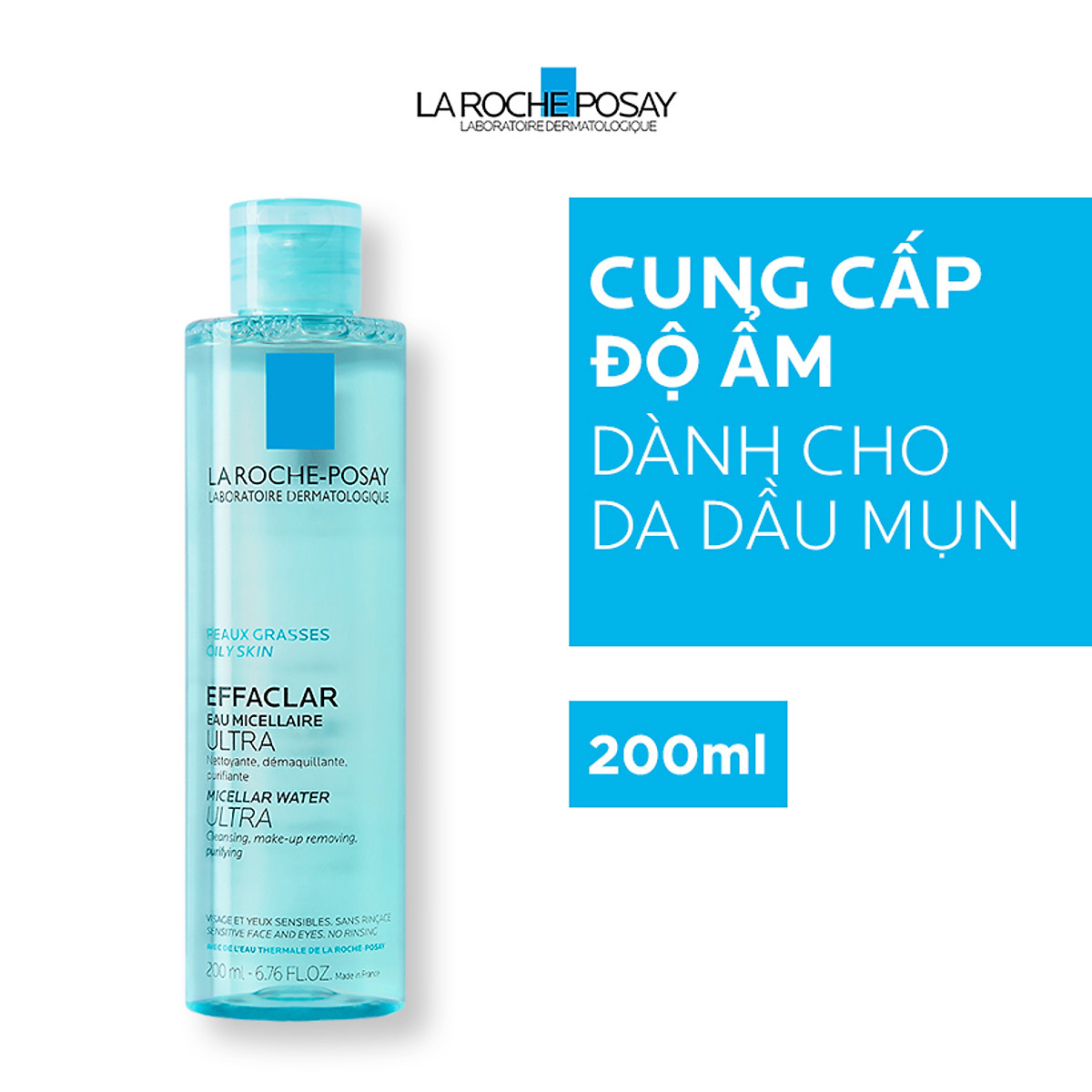 Nước Tẩy Trang Làm Sạch Sâu & Kiểm Soát Bã Nhờn Cho Da Dầu Nhạy Cảm La Roche-Posay Micellar Water Ultra Oily Skin 200ml + TẶNG MÓC KHÓA