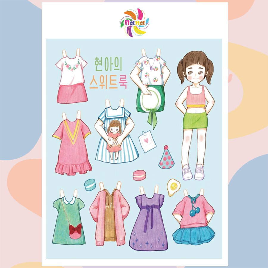 Búp bê giấy (paper doll) thay đồ thời trang đồ chơi cắt thủ công kiểu Hàn Quốc cho bé Combo 4 hình siêu đáng yêu BBG001