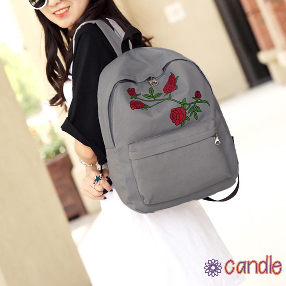 Ba Lô Đi Học Vải Canvas Thêu Hoa Xinh Xắn Cho Nữ