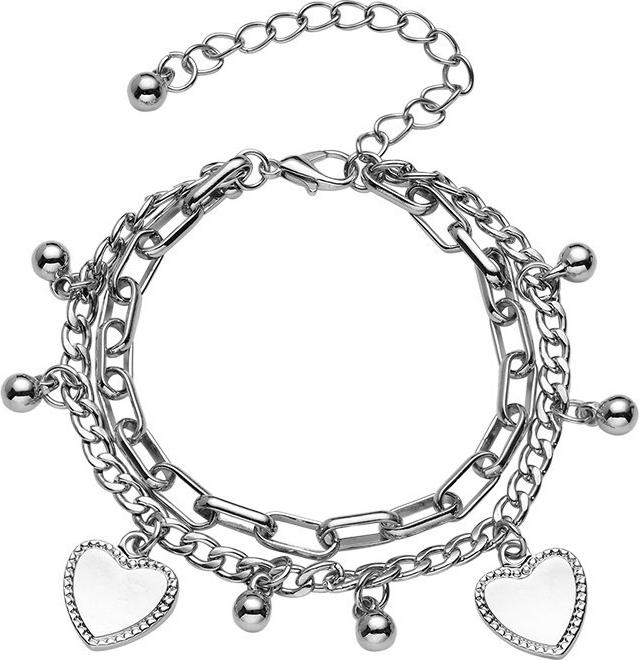 Lắc tay Unisex dây xích kép trái tim quả tròn
