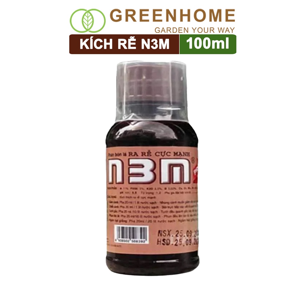 Phân Bón Lá Greenhome, N3M, Chai100ml, Ra Rễ Cực Mạnh Dùng Giâm, Chiết Cành, Ngâm Hạt Giống, Chuyên Kiểng, Hoa Hồng, Lan