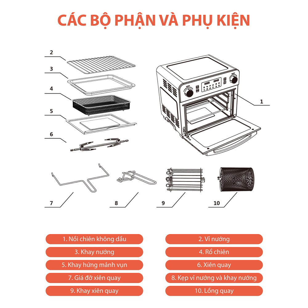 Lò nướng kiêm nồi chiên không dầu Unie Q36, công suất 1700W, dung tích lớn 25L, hàng chính hãng