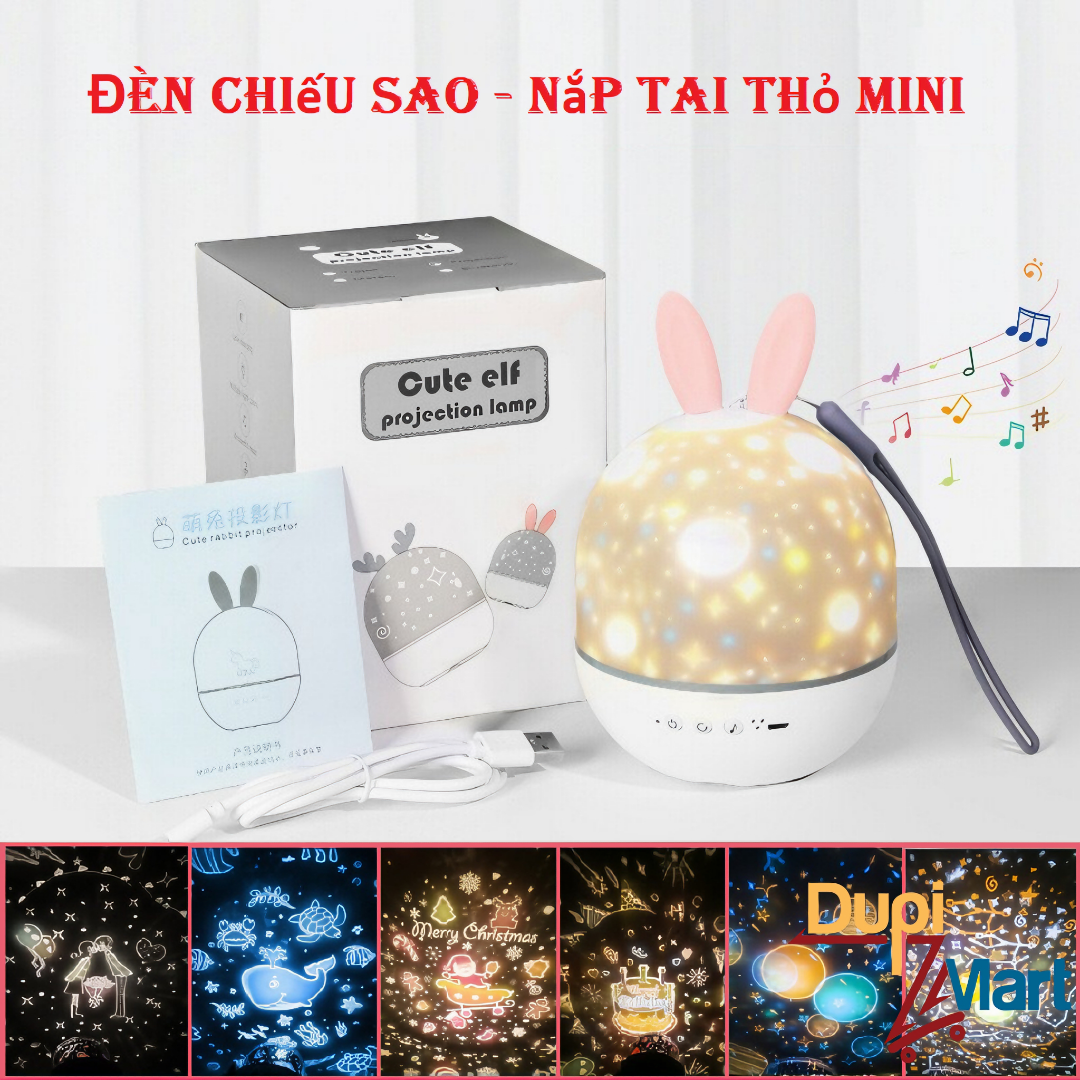 Đèn ngủ chiếu sao KG157 3D tai thỏ tự xoay 5 chế độ sáng cực đẹp, đèn led chiếu nghệ thuật trang trí phòng ngủ - Hàng chính hãng