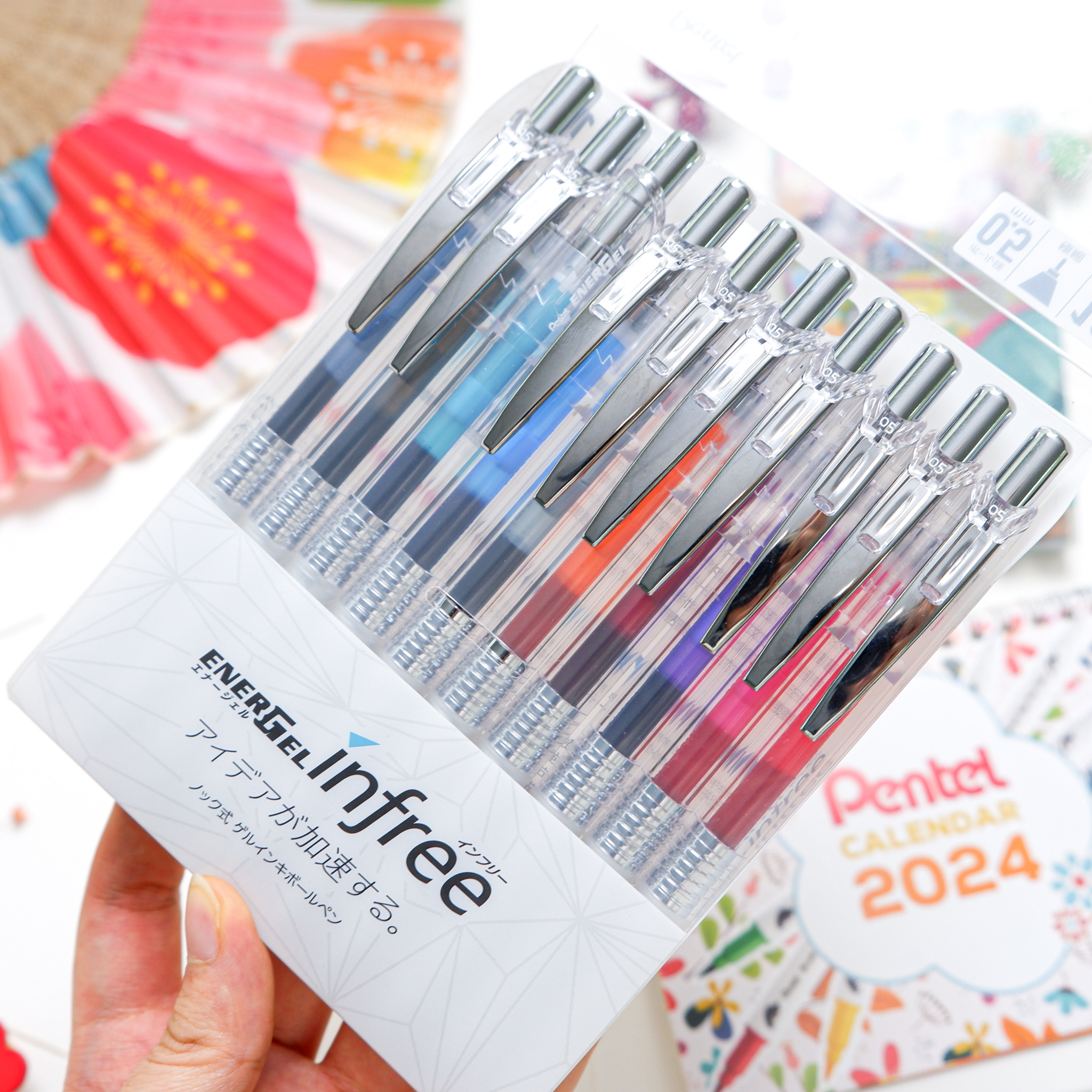 Set 10 Bút gel Pentel Energel Infree thân trong BLN75TL-10 (ngòi 0.5mm)| Bút Gel bấm thân trong| Màu sắc đa dạng