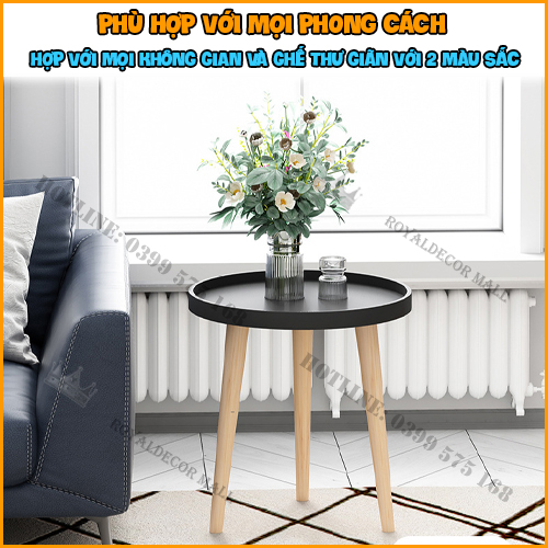 Bàn trà sofa tròn, bàn tròn cafe, decor chân gỗ sồi tự nhiên, bàn trả nhỏ gấp gọn-RoyaldecorHN