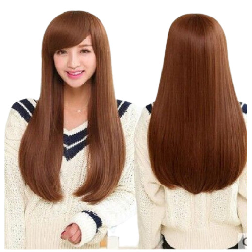 Tóc giả nữ nguyên đầu hàn quốc tặng kèm lưới trùm tóc, giống hình 90%, tóc tơ nhân tạo chịu nhiệt