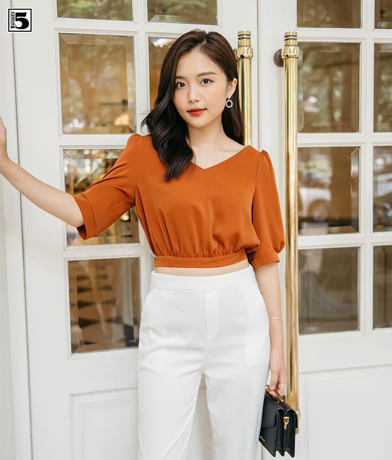 Áo cổ tim croptop dây buộc eo Twentyfive N171