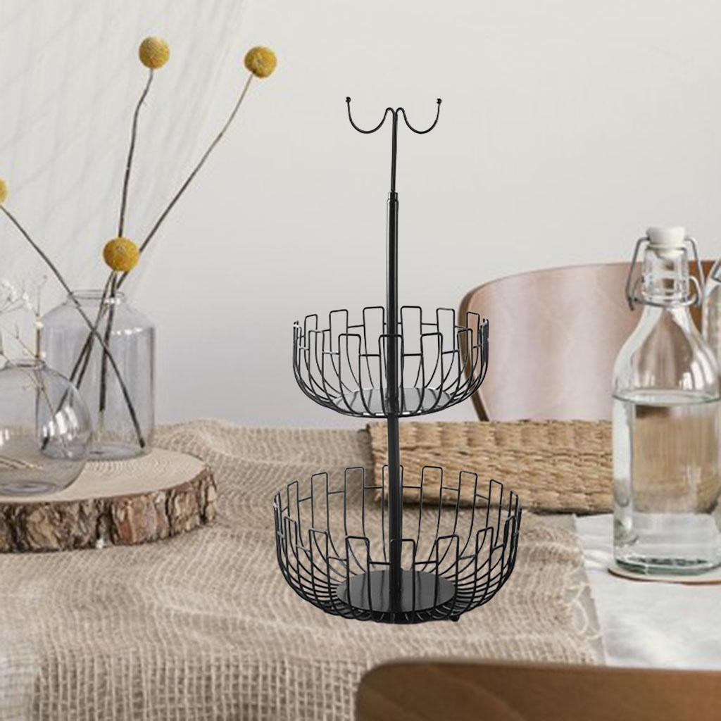 Iron Art 2 Tier Hanging Fruit Basket Holder Storage Rack Black Space Saver