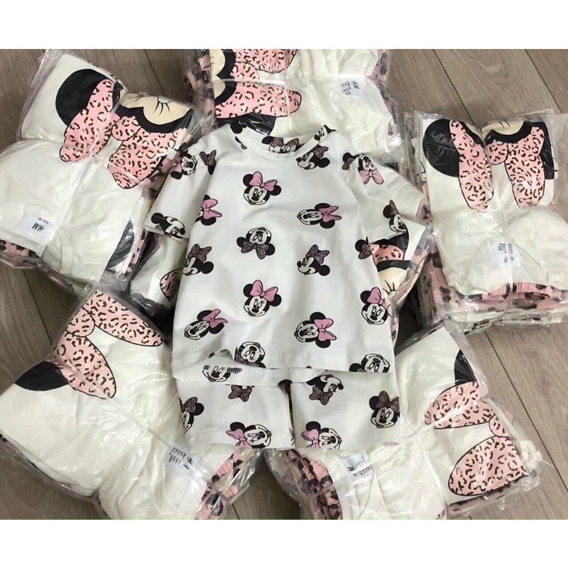 SET 2 BỘ BÉ GÁI NGẮN TAY COTTON THUN MỀM HỌA TIẾT MICKEY VẢI XUẤT DƯ THOÁNG MÁT, THẤM HÚT MỒ HÔI TỐT
