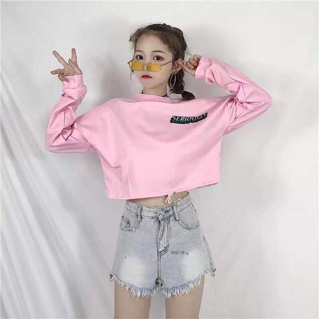 Áo croptop, áo kiểu, áo nữ, áo uzzlang, áo croptop tay dài, áo croptop rút dây