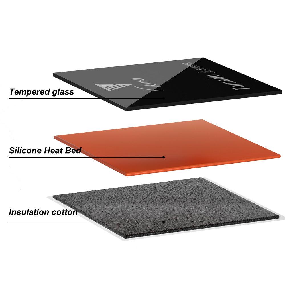 Bộ máy in 3D Tevoup Heatbed Kit cho giường làm nóng bằng silicon Tornado 300*300mm 110V/220V với các bộ phận máy in 3D bề mặt kính đen