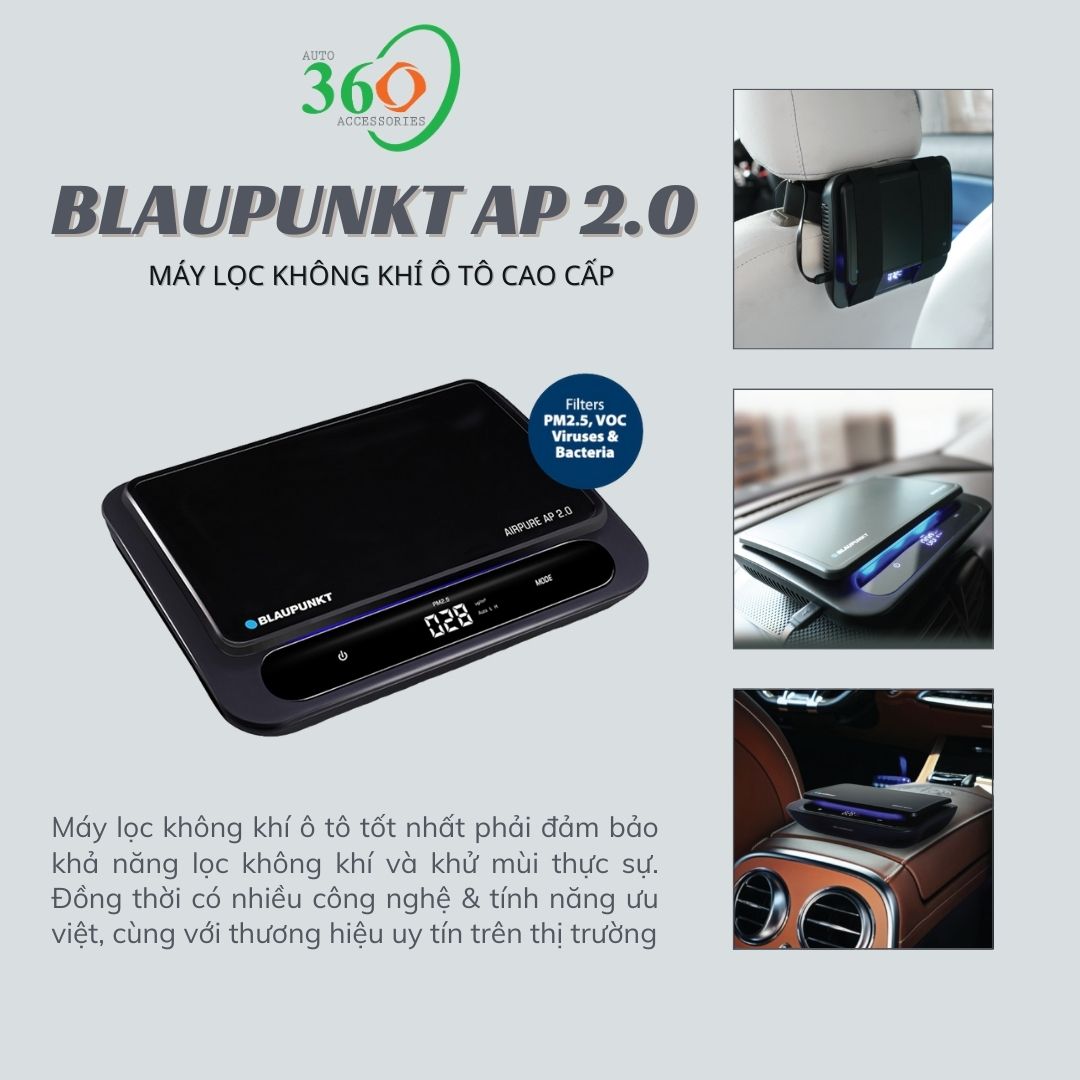 Máy Lọc Không Khí Ô Tô Cao Cấp Blaupunkt Airpure AP 2.0 Không Một Tiếng Ồn, Sử Dụng Bộ Lọc Hepa Lọc Không Khí - Khử Mùi, 3 Vị Trí Đặt Nhờ Dây Dẫn Dài 4m