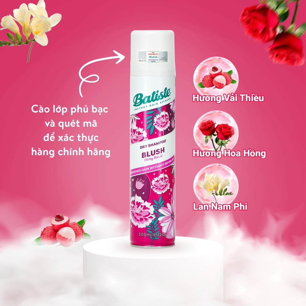 Dầu Gội Khô Batiste Hương Hoa Quyến Rũ - Batiste Dry Shampoo Floral &amp; Flirty Blush 200ml