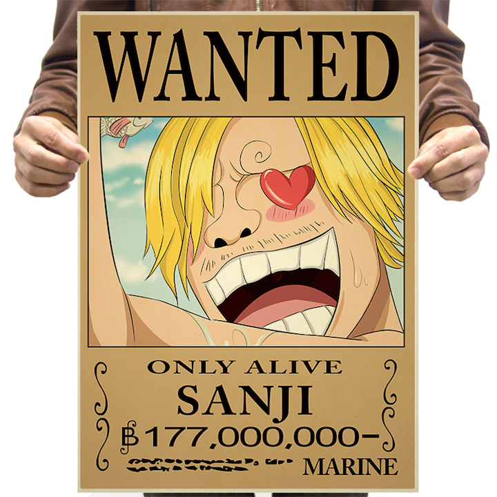 Bộ 9 tấm poster anime dán tường Wanted Băng Mũ Rơm - One Piece