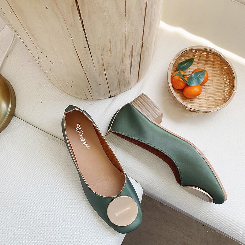 Giày Búp Bê Da Pu Mũi Vuông Đế Bằng Thời Trang Cho Nữ