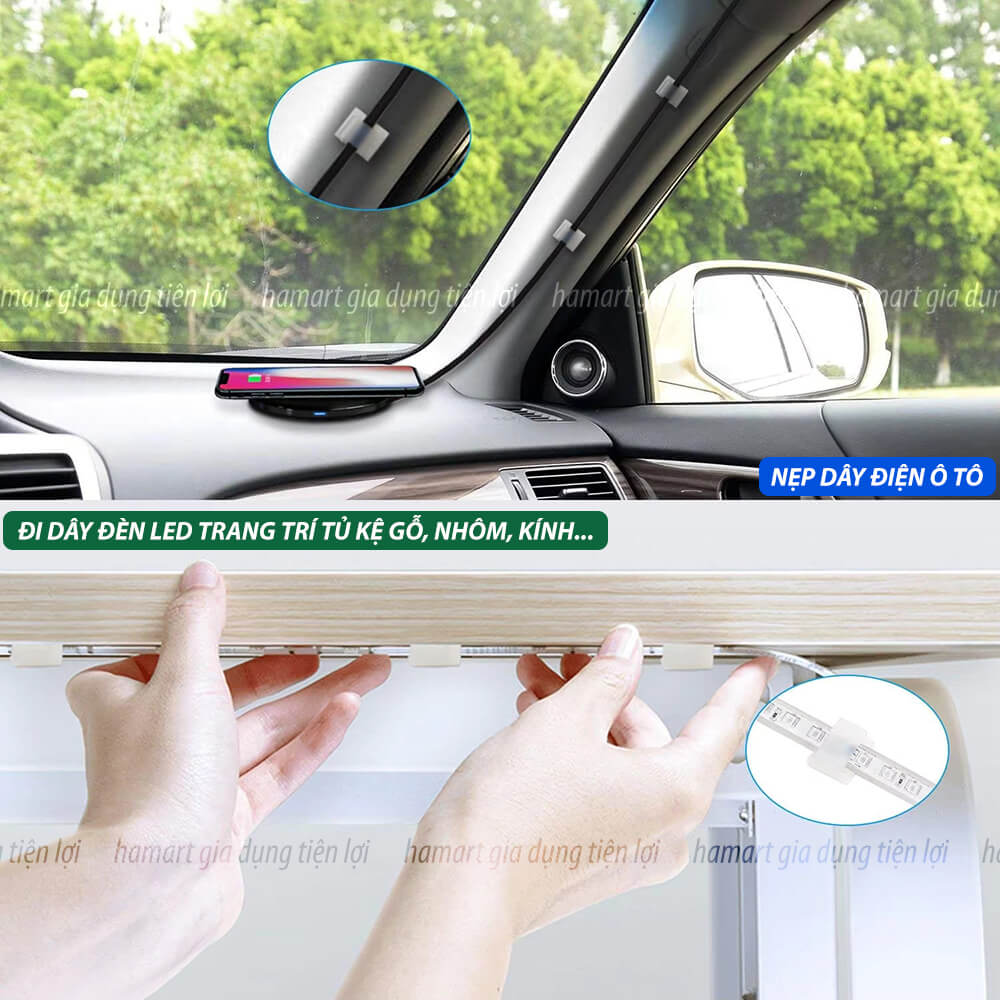 SET 5 Nẹp Dây Đèn LED Dán Tường Kẹp Cố Định Dải LED Trang Trí Tủ Kệ Trưng Bày Decor Bàn Làm Việc