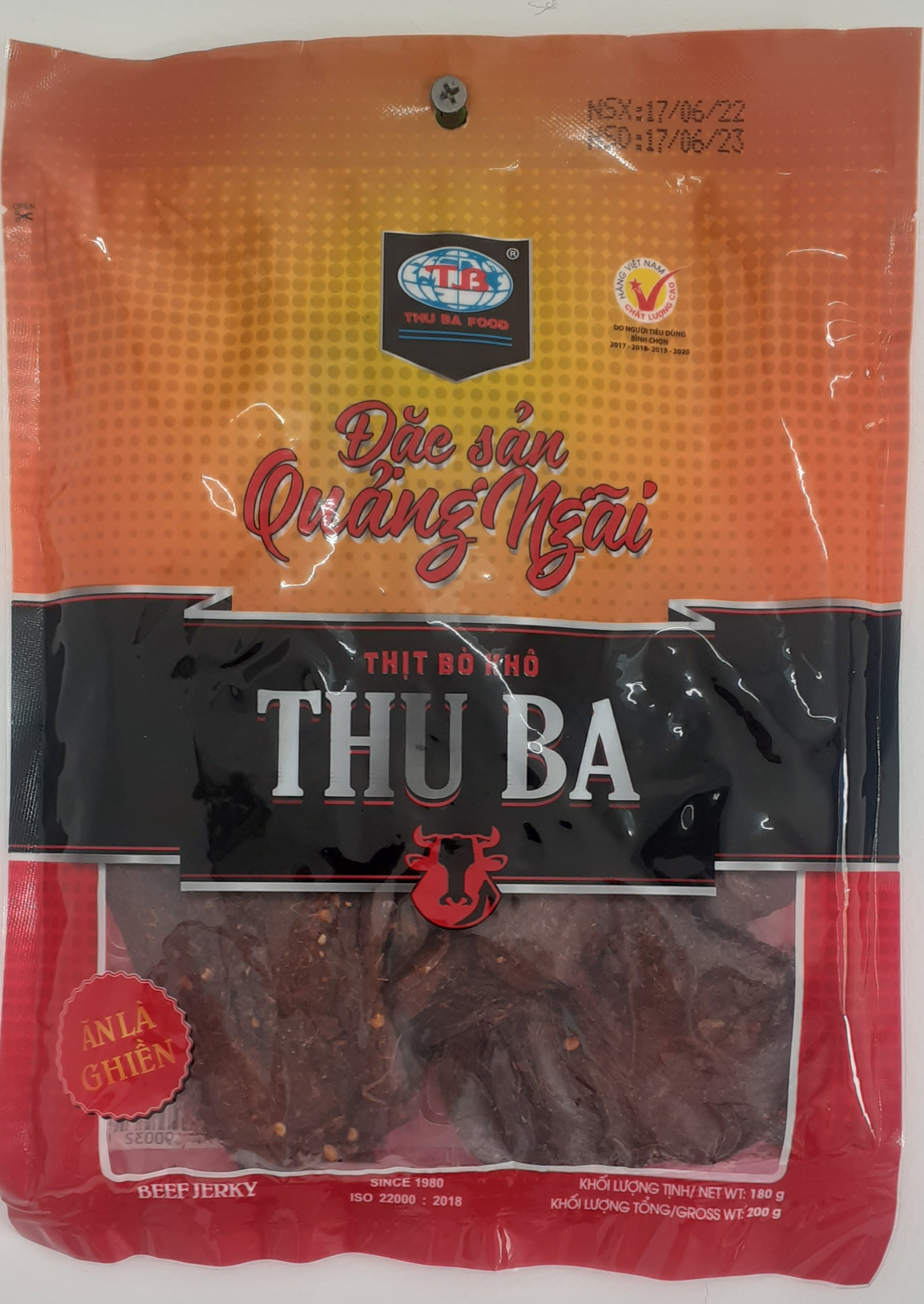 Khô bò miếng sản phẩm OCOP 200gr. Original Spicy Dried Beef Thu Ba Brands Quang Ngai Province
