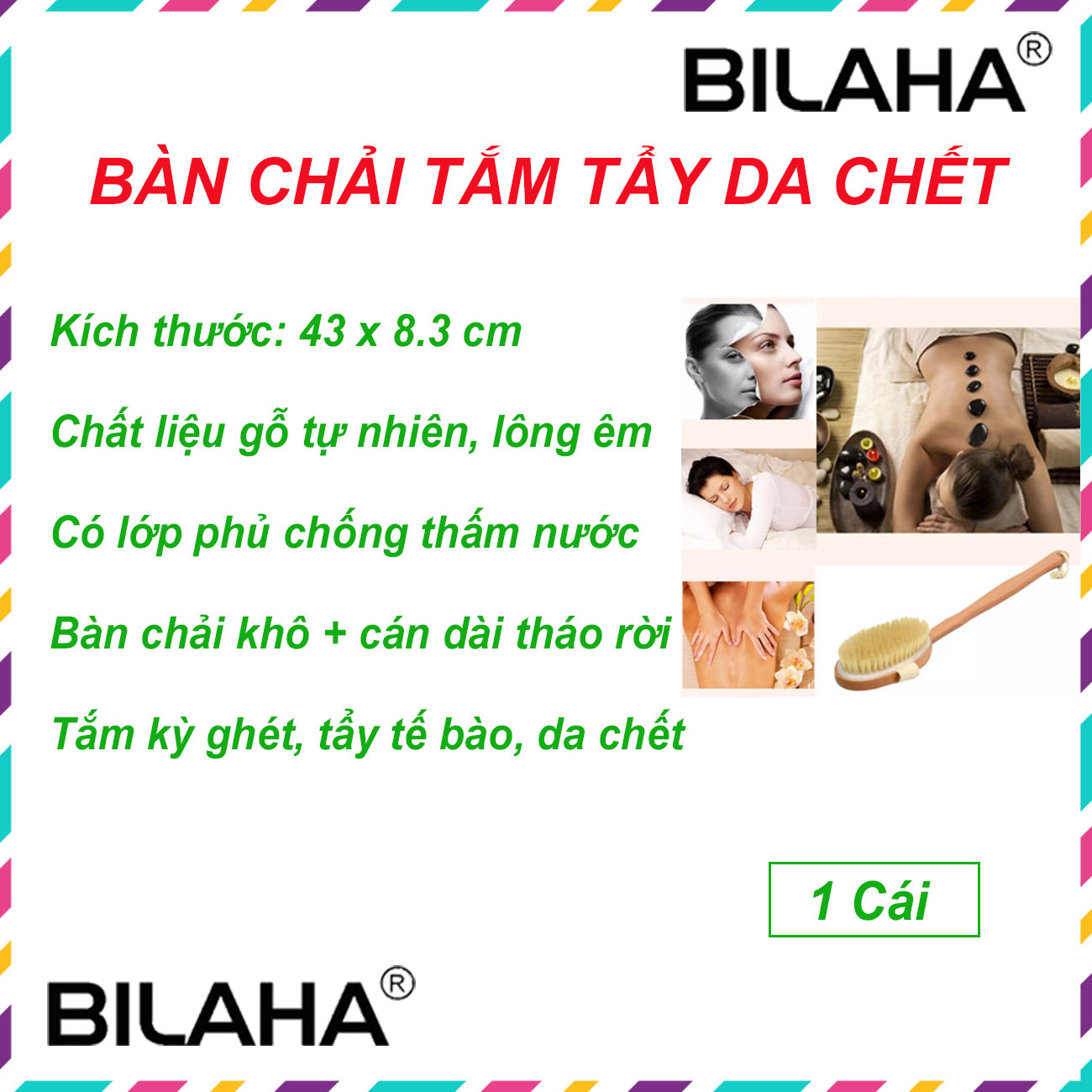 Bàn Chải Tắm Cọ Da Khô, Tẩy Da Chết Body, Gậy Chà Da Khi Tắm Massage Body Cực Đã Loại Tháo Rời