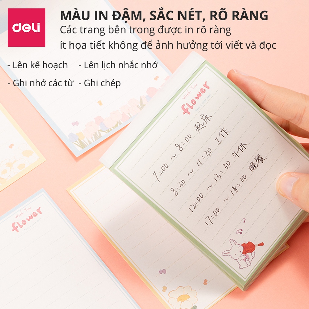 Giấy Note Ghi Chú Cute 100 Tờ Hình Hoạt Hình Dễ Thương Deli - Nhiều Mẫu - Phù Hợp Học Sinh Văn Phòng - 21762 / 21763 / 21764