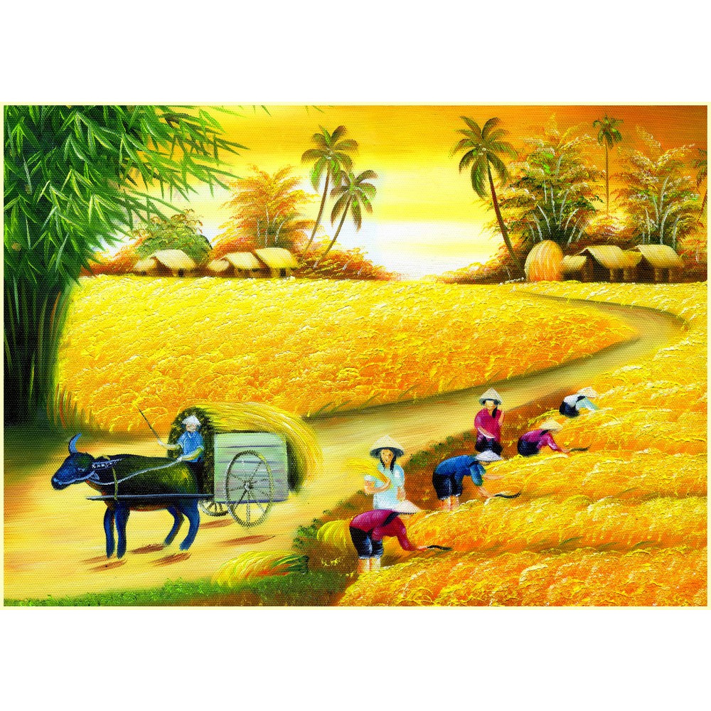 Tranh dán tường phong cảnh làng quê Mùa gặt MLQ-014