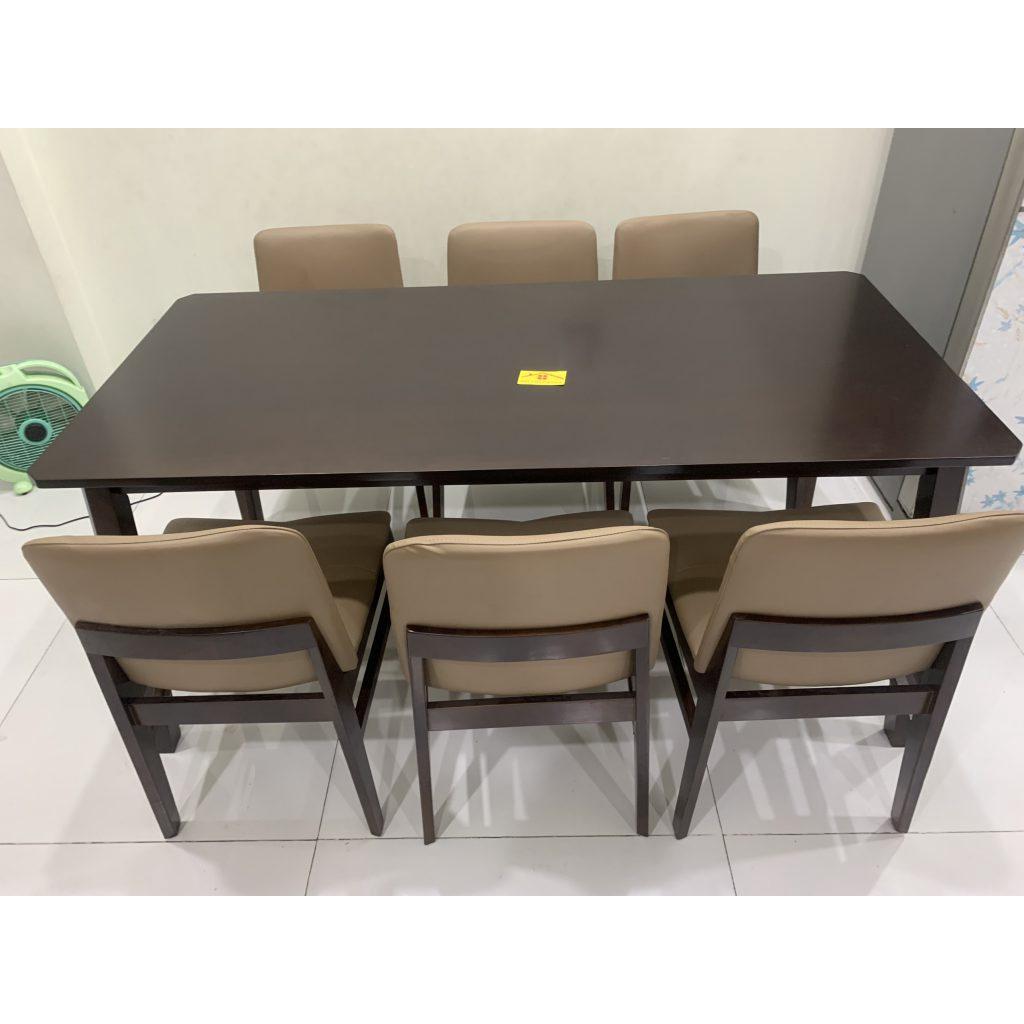 Set bàn 6 ghế Hana 1m6 Gỗ cao su tự nhiên  – Mặt bàn: HDF nhập khẩu malaysia chống trầy, chống ẩm