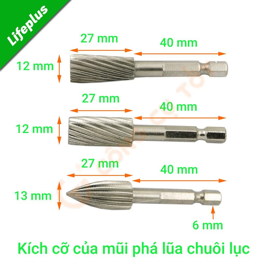 Bộ 5 mũi mài, khắc, mũi phá lũa gỗ chuôi lục cao cấp