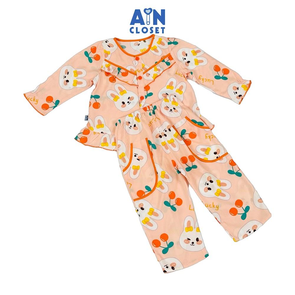Bộ quần áo Dài bé gái họa tiết Thỏ Cherry Cam Lanh lụa. - AICDBGY05TR7 - AIN Closet