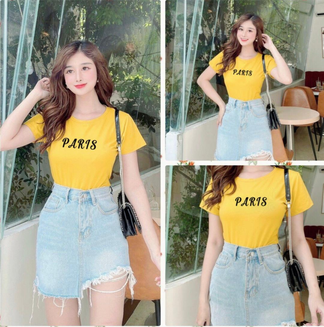 Áo thun nữ MXM ôm body thêu chữ Paris cotton 4 chiều từ 40kg - 52kg ( ANU029 )