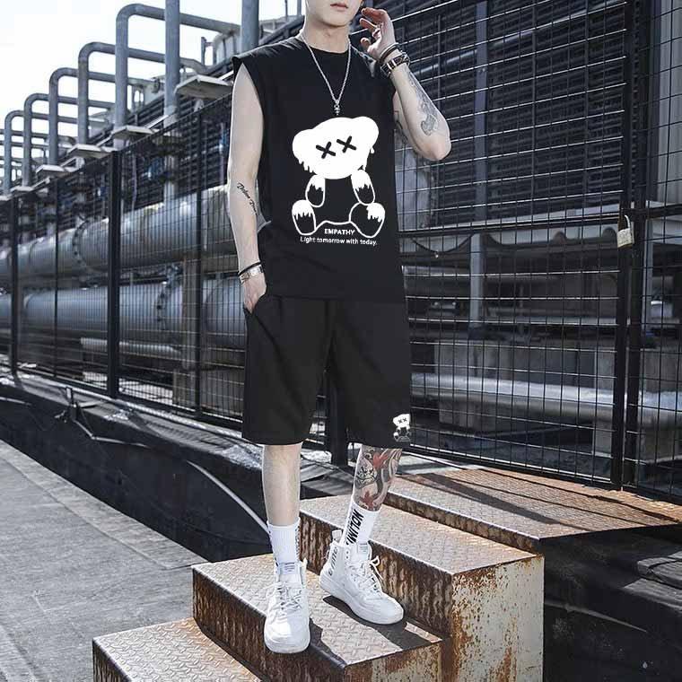 Bộ Thể Thao Nam Cộc Tay Phối Màu Cao Cấp - Bộ Xát Nách Gấu XX