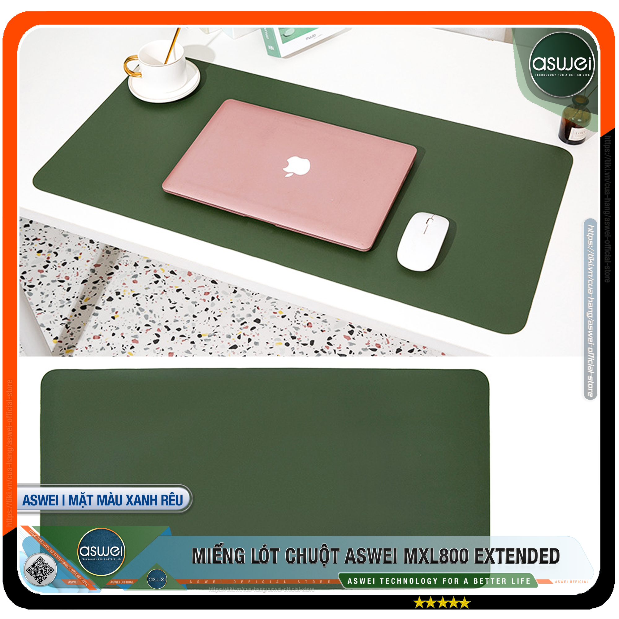 Lót Chuột ASWEI - Pad Chuột MXL800 Extended 80x40 - Miếng Lót Chuột Sử Dụng 2 Mặt Tiện Lợi - Chất Liệu Da Pu Cao Cấp - Tấm Lót Chuột Chống Nhăn, Không Thấm Nước - Hàng Chính Hãng