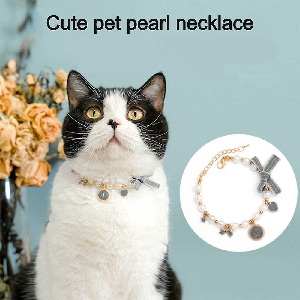 Chó CAT Pearls Vòng cổ Vòng cổ Bling Phụ kiện Ribbon Love Charm (Đen)