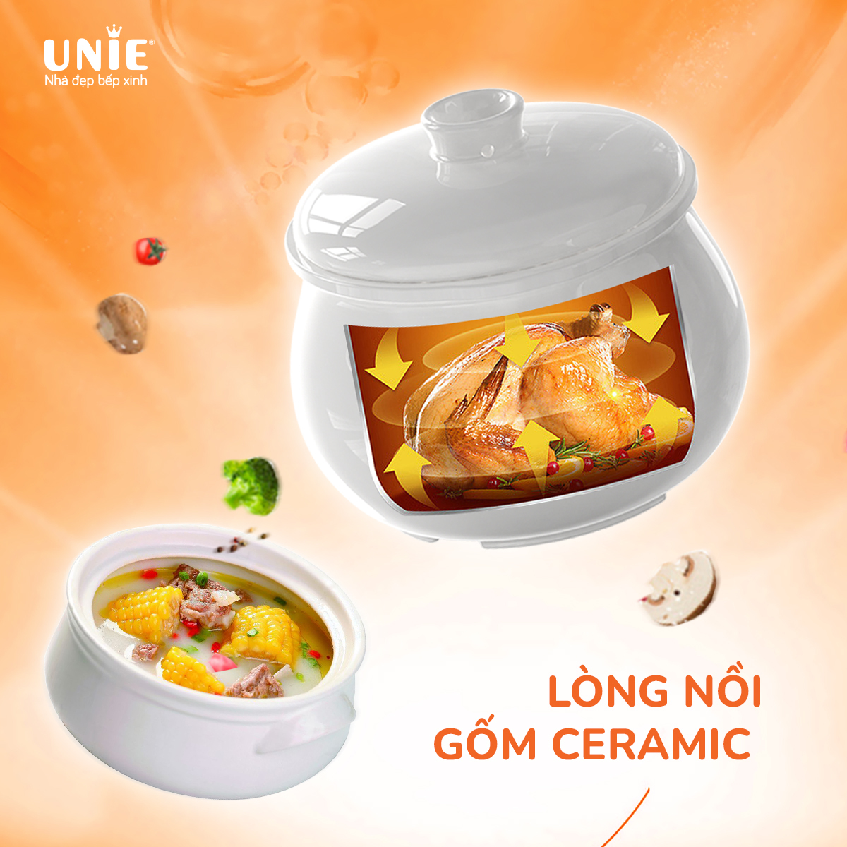 Nồi Chưng Yến, Nồi Nấu Cháo, Nồi Tiềm Thuốc Bắc UNIE USC10W Sử Dụng Tiếng Việt Dung Tích 1 Lít Công Suất 300 W - Hàng Chính Hãng