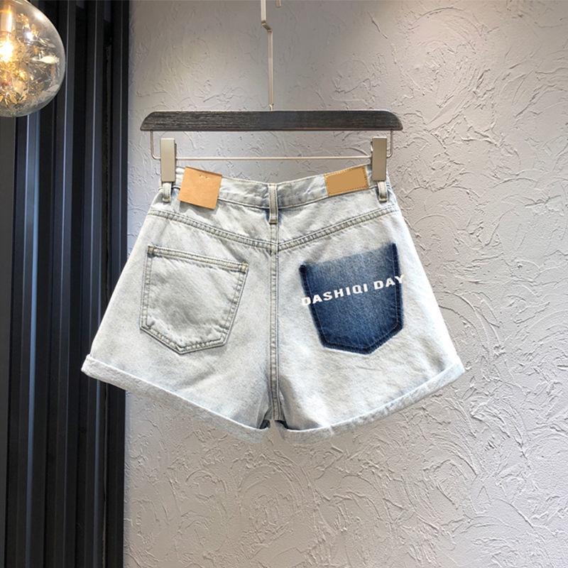 Quần Short Denim Dáng Chữ a Ống Rộng Lưng Cao Màu Sắc Tương Phản Có Size Lớn Cho Nữ