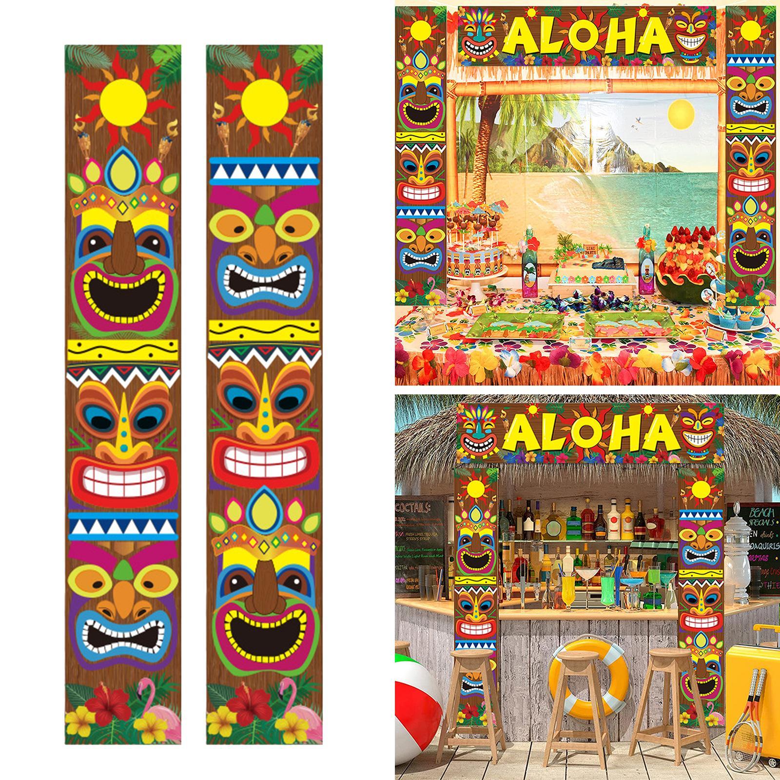 Hawaiian Party Decorations, Tiki Banners Aloha Tropical Door Porch Signs, Wall Hanging Decor Supplies
