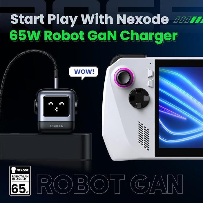 Ugreen UG15570CD361TK 65W 2c1a RG robotGaN with LCD bộ sạc Nexode robot chuẩn PD GaN 3 cổng chân cắm dẹp US RoboGaN màu xám đen 2 cổng usb type c và 1A - HÀNG CHÍNH HÃNG