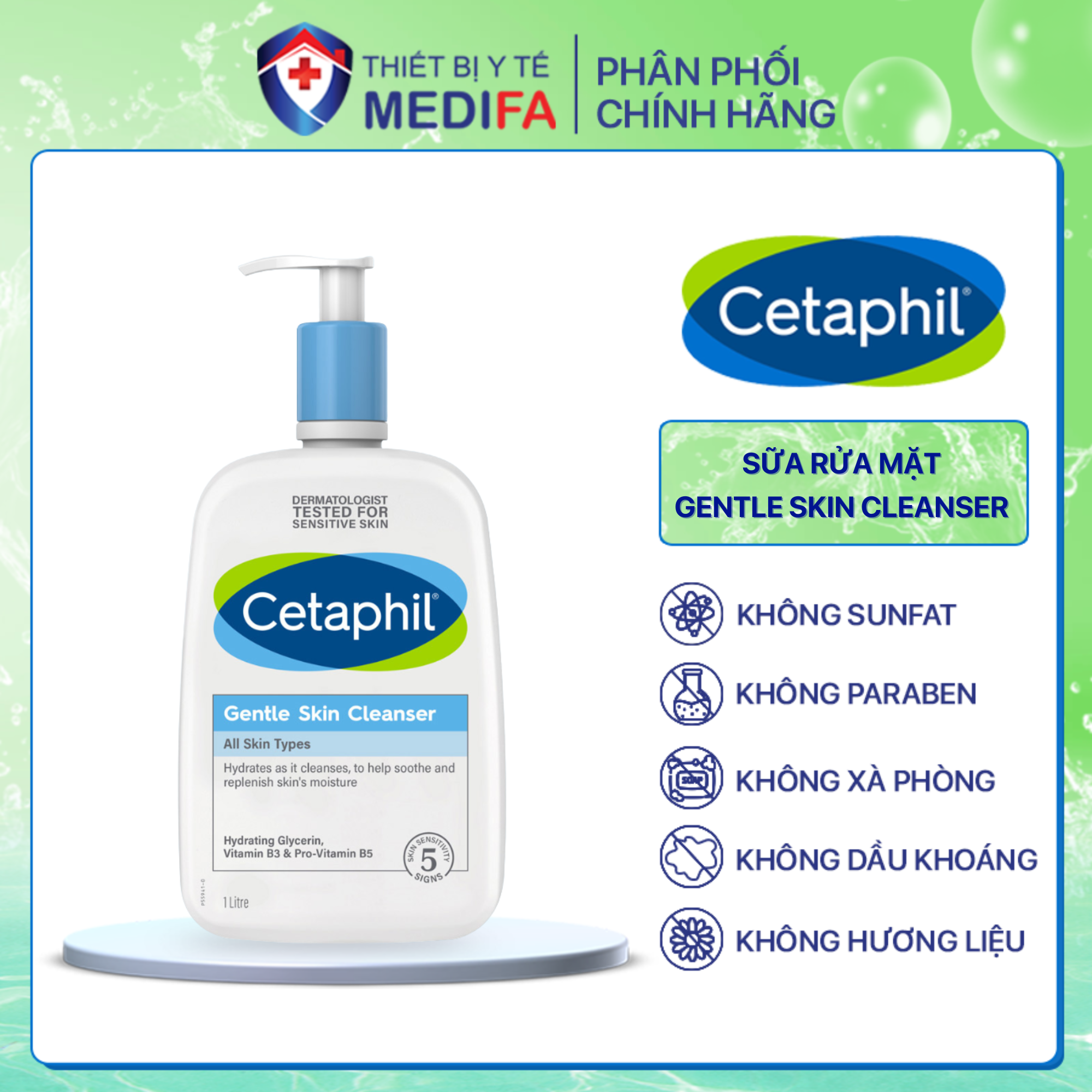 Sữa Rửa Mặt Dịu Nhẹ Cho Da Nhạy Cảm Cetaphil Gentle Skin Cleanser 1000Ml