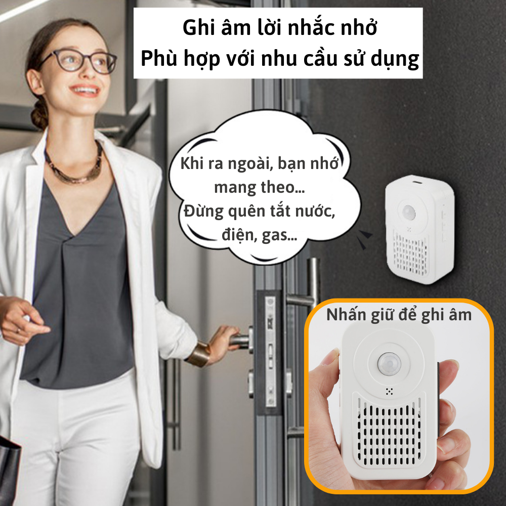 Chuông báo khách cảm biến hồng ngoại không dây CTFAST-DB06 : Tùy chỉnh âm thanh nhắc nhở đóng cửa, tắt điện, đeo khẩu trang, rửa tay sát khuẩn... bằng giọng nói phù hợp với cửa hàng, cơ quan, trường học